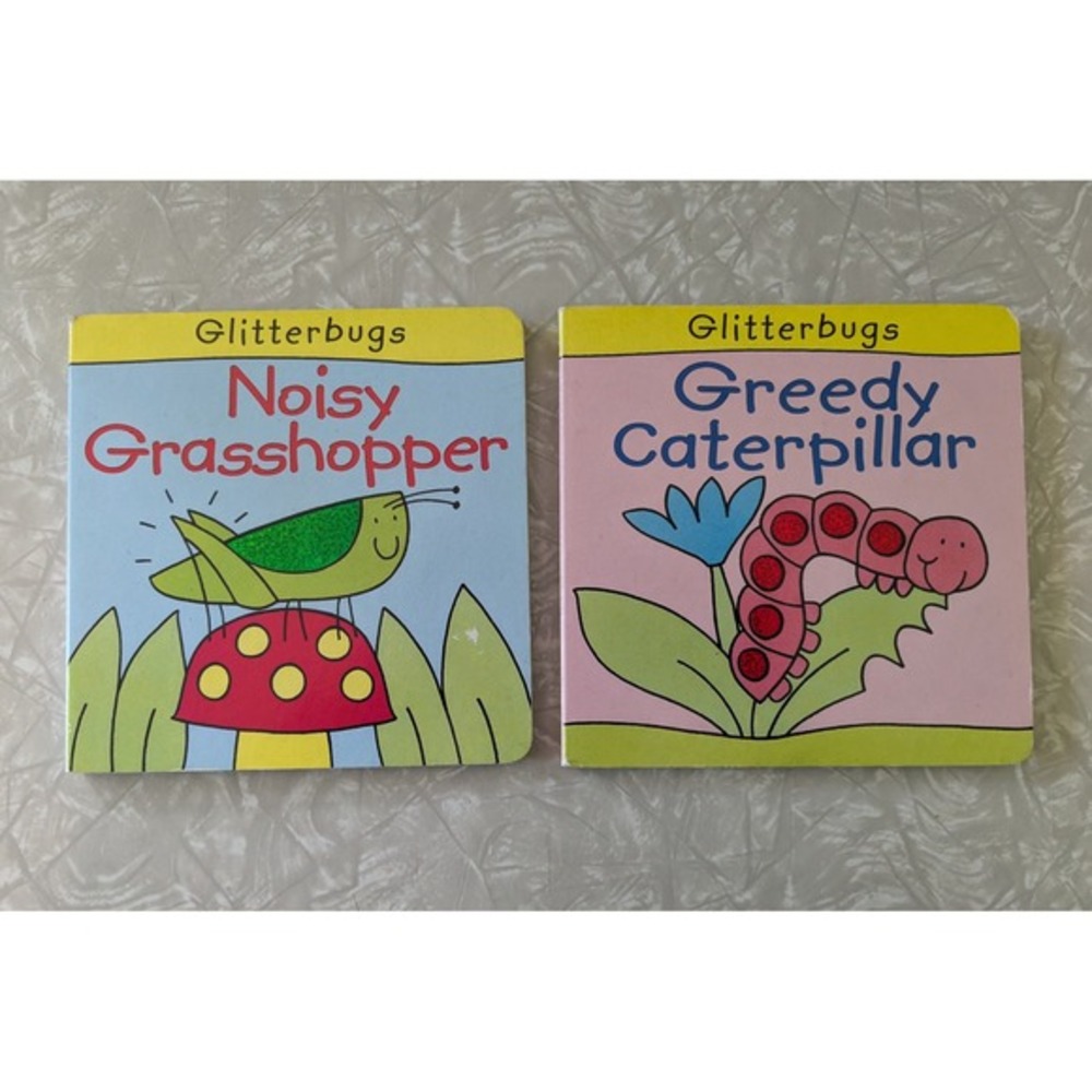 Glitterbugs Board Book Set Noisy Grasshopper Greedy Caterpillar by Peter Curry